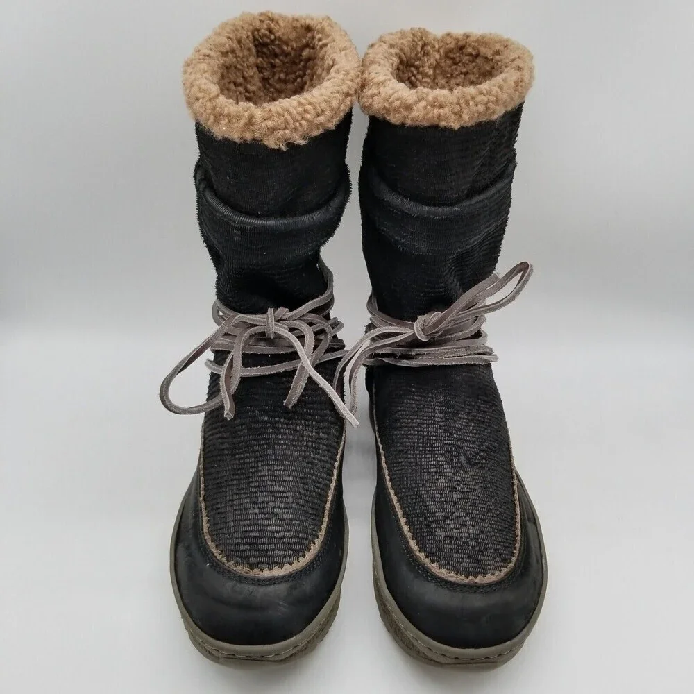 Otbt Women Black Leather‎ Fur Lining Slope Winter Boots 9
